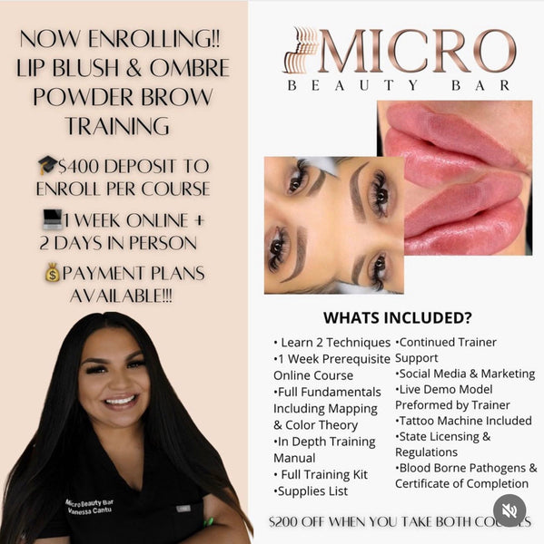 4 DAY COMBO TRAINING: OMBRÉ POWDER BROWS & LIP BLUSH COURSE + 1 WEEK ONLINE PREREQUISITES
